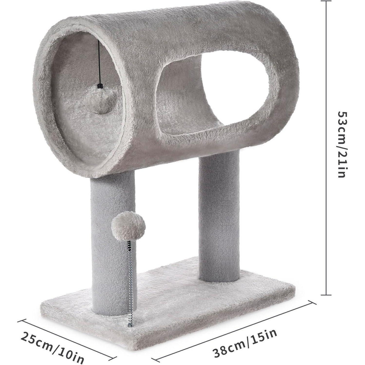 Gray Indoor Cat Tree With Hanging Ball 20.5Cat Tree With Tunnel Bed
