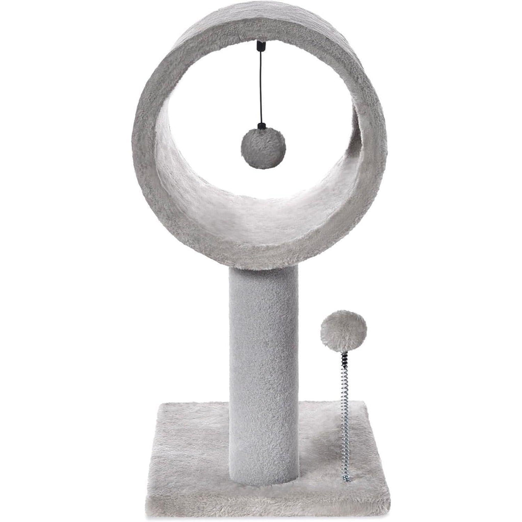 Gray Indoor Cat Tree With Hanging Ball 20.5Cat Tree With Tunnel Bed