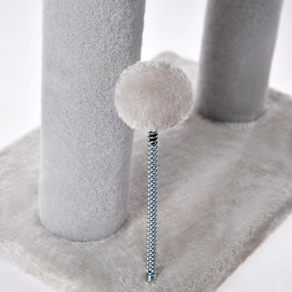 Gray Indoor Cat Tree With Hanging Ball 20.5Cat Tree With Tunnel Bed